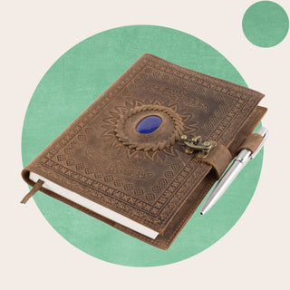 Refillable Leather Journal with Blue Stone
