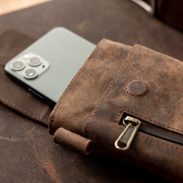 Closeup look of a Leather Phone Holster