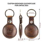 dimensions and different angles of the leather air tag holder by Moonster