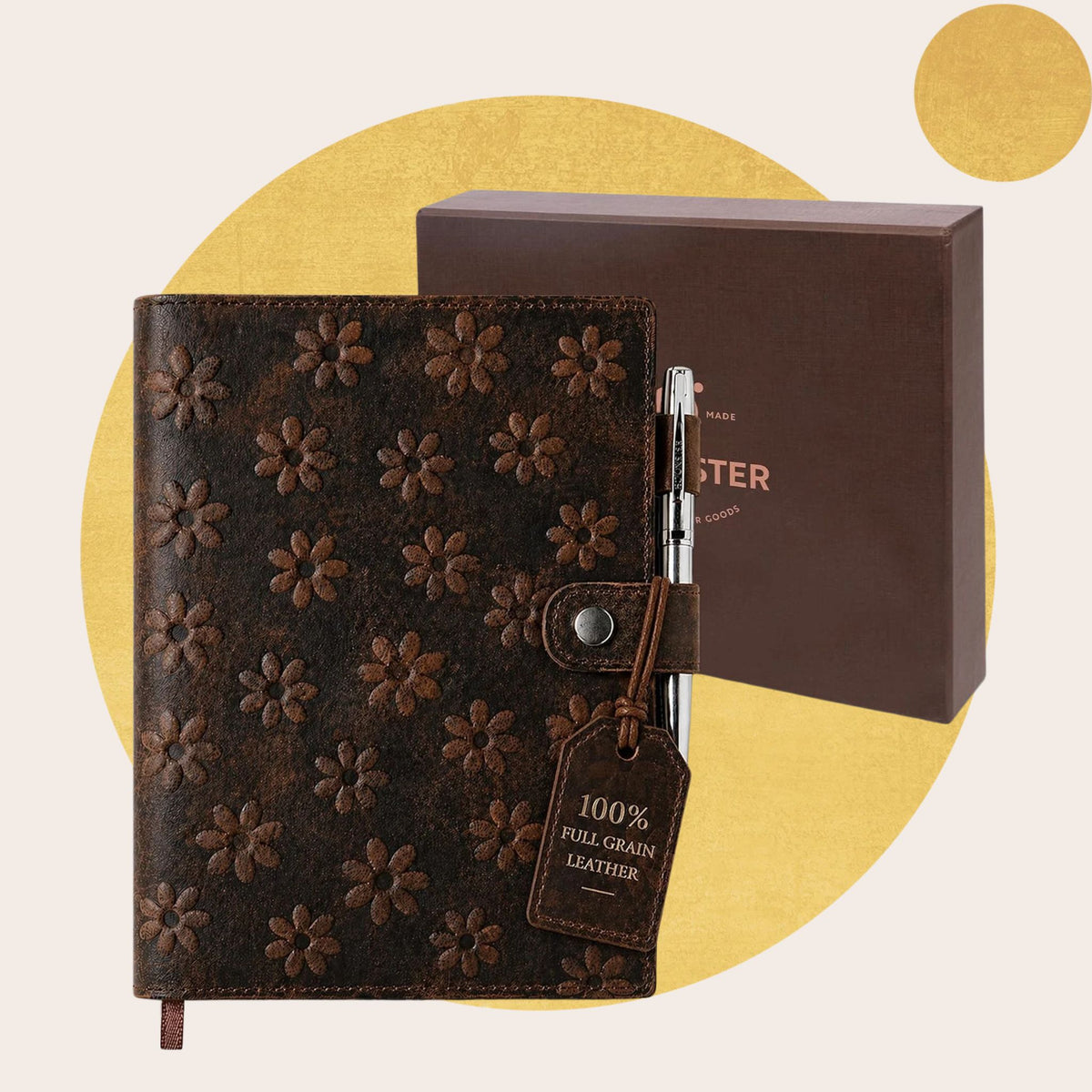 Daisy Embossed Refillable Leather Journal with Pen