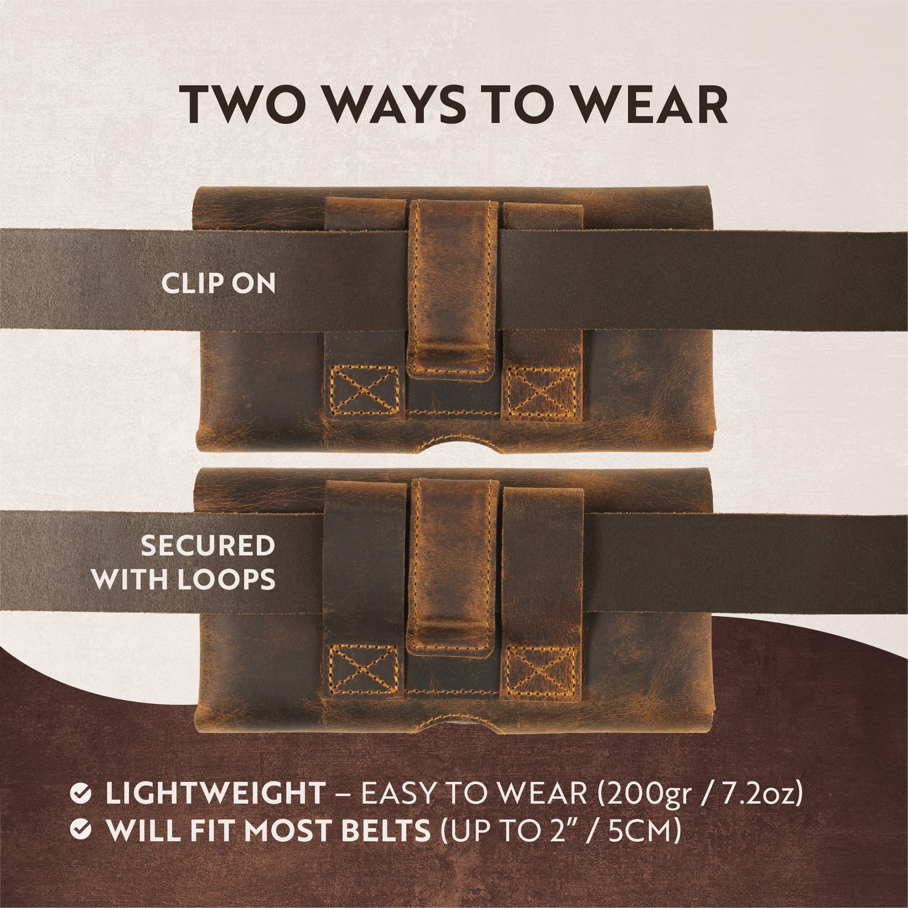 Moonster horizontal leather phone holster with a belt clip on