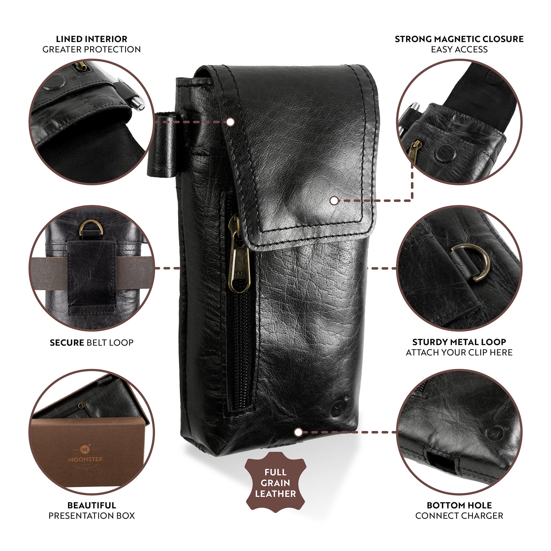 Black Leather Phone Holster characteristics