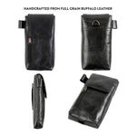 black leather phone holster from various angles