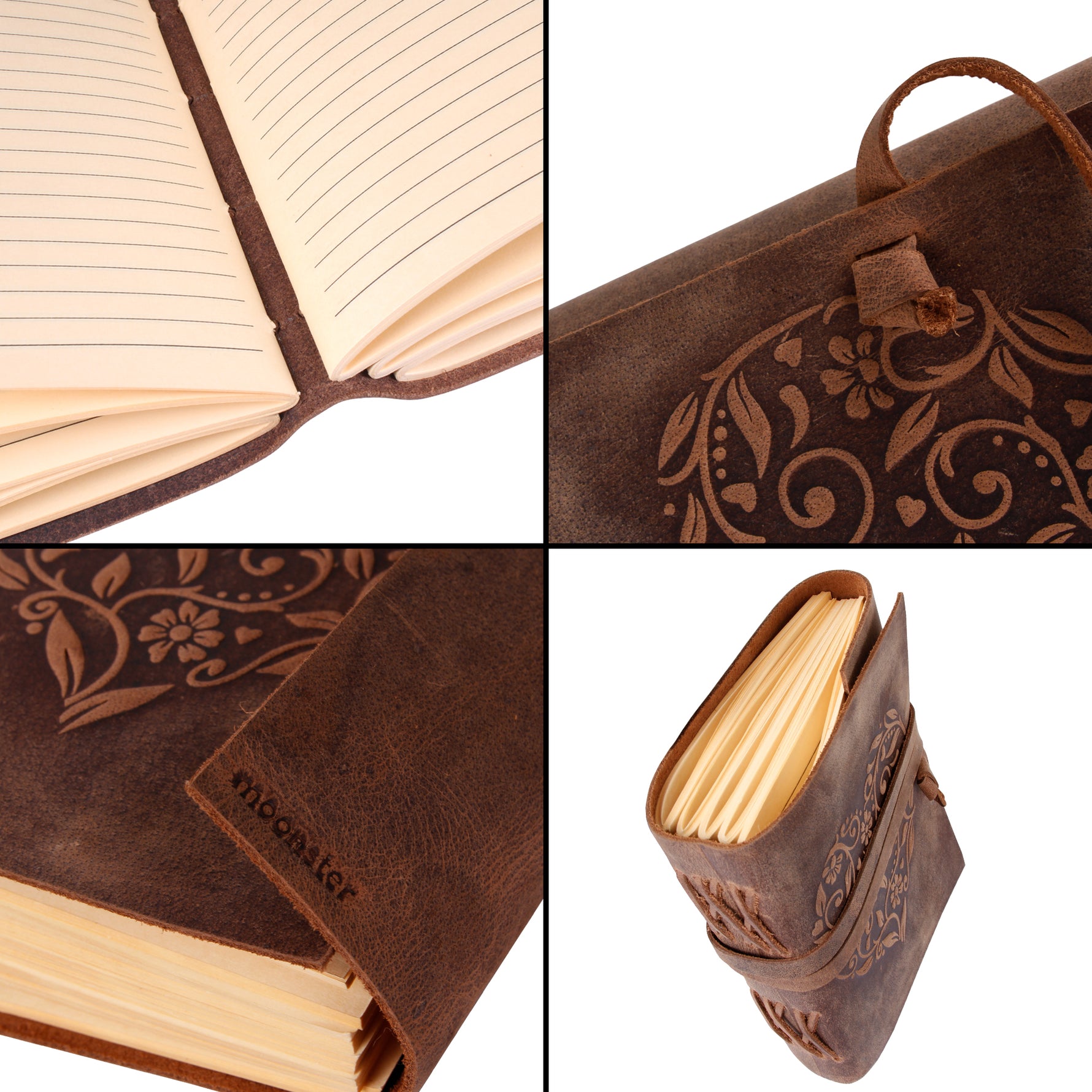 lined heart journal by Moonster Leather Products