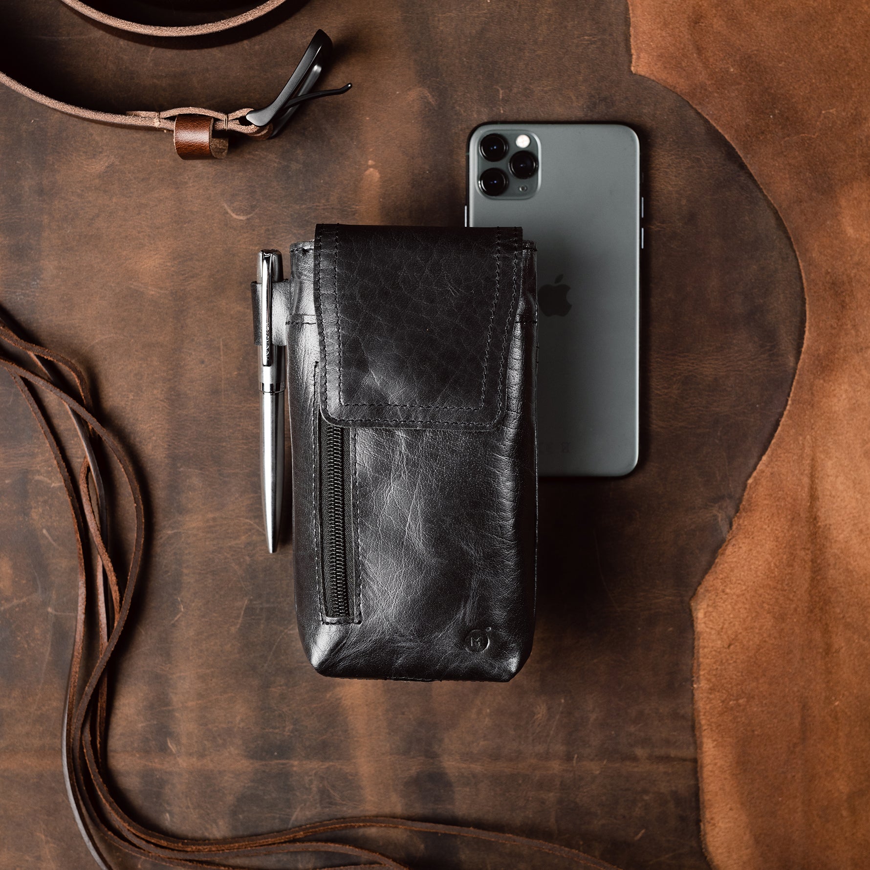 Black Phone Holster placed on the table