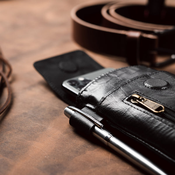 Leather Phone Holster on the table