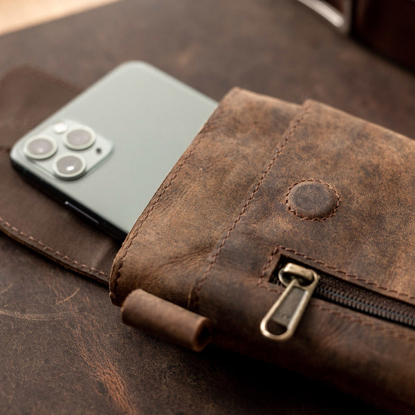 Closeup look of a Leather Phone Holster 