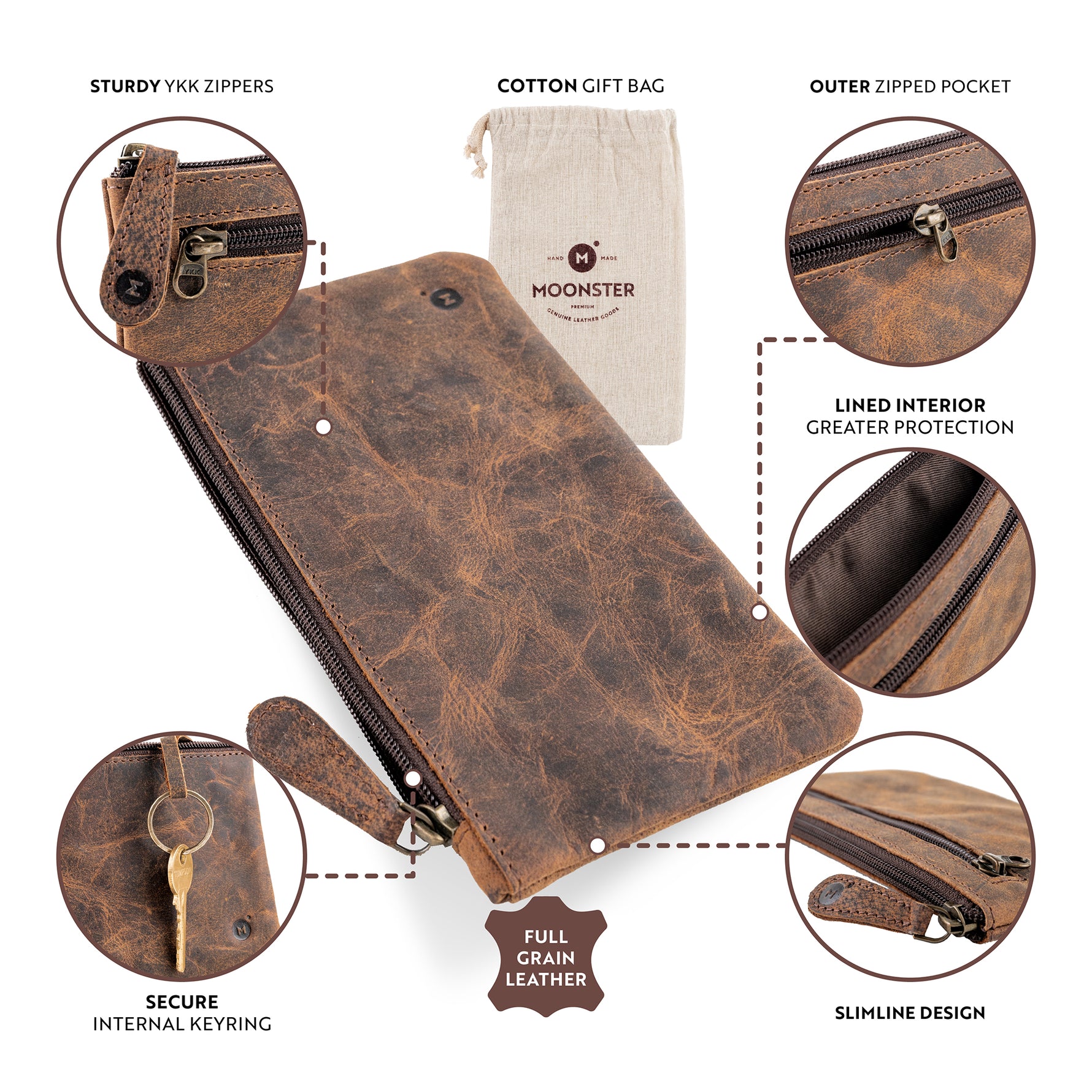 Dimensions of the dark brown leather pencil case
