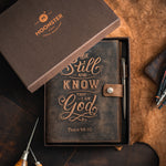 Psalm leather journal packed in a box by Moonster Leather