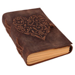 close up of the heart journal by Moonster Leather Products