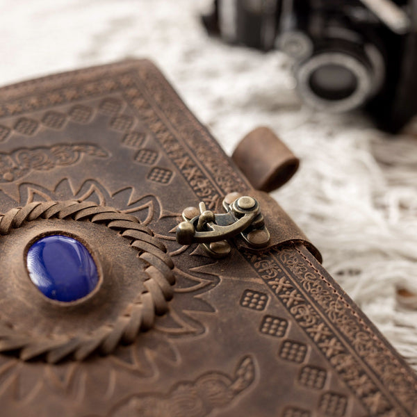 Refillable Leather Journal with Blue Stone and a lock