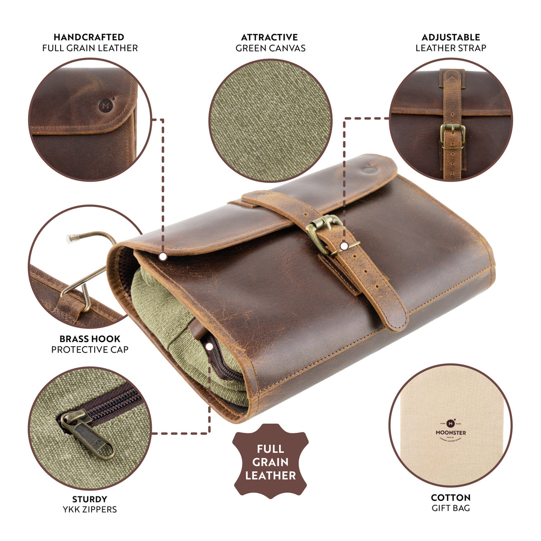 Leather Hanging Toiletry Bag - Genuine Leather by Moonster Leather ...