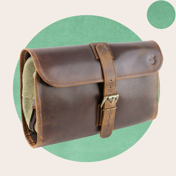 Leather Hanging Toiletry Bag - Genuine Leather by Moonster Leather